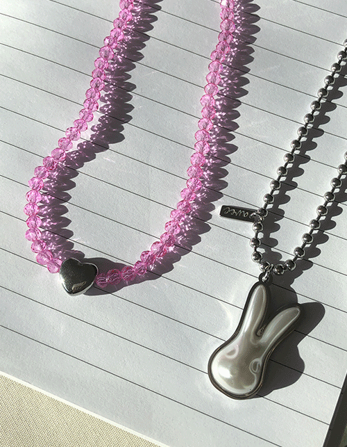 rabbit heart pink beads 2necklace