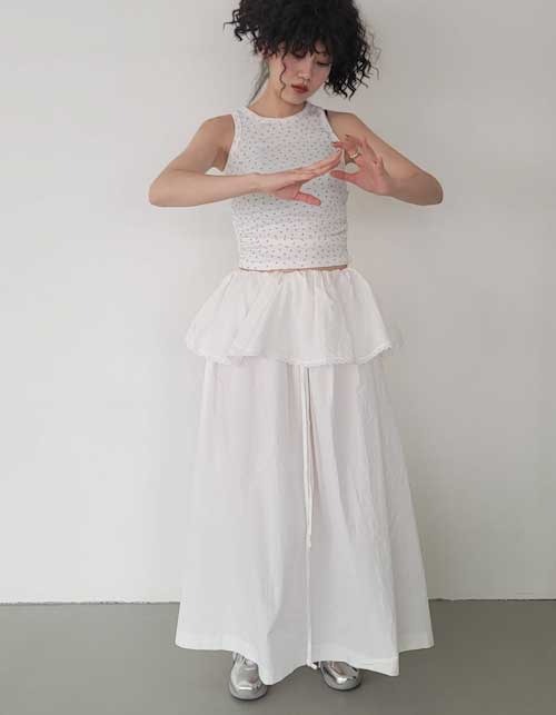 waist ruffle long skirt(2colors)