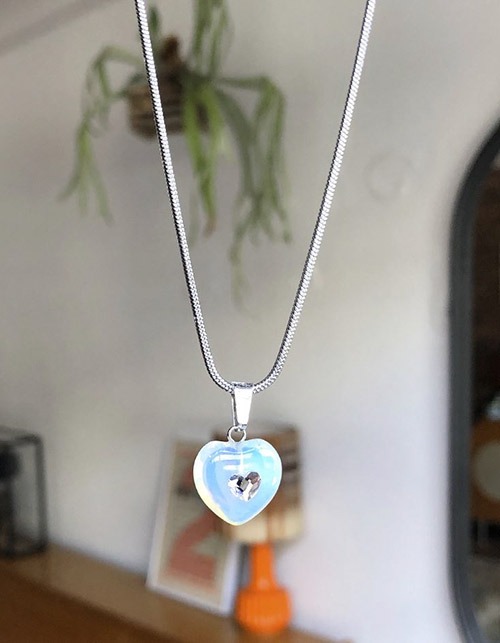 milk opal heart in ♡ necklace