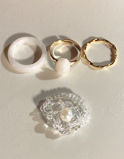 beads&amp;gem 4 set ring (2 colors)